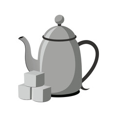  A tarnished silver teapot with sugar cubes.