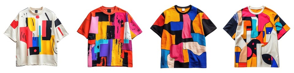 Vibrant Oversized Graphic T-Shirt Featuring Bold Abstract Urban Art Design with Geometric and Colorful Shapes, Isolated on Transparent Background