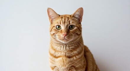 A cute cat with beautiful eyes looking straight, on white background