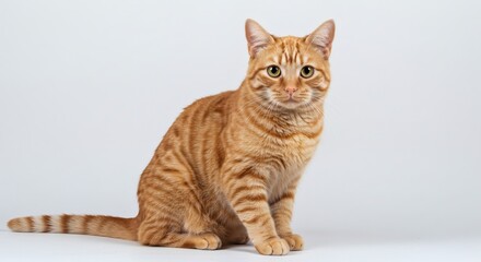 Obraz premium A small domestic cat sitting and looking, isolated on white background