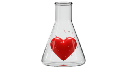 Isolated Scientific Flask with Red Heart Inside