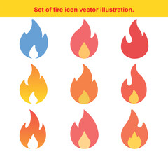 Fire Flame Icon Set, Fire Vector Illustration Isolated on White Background