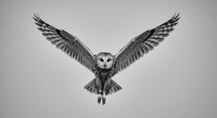 Obraz premium Owl in Flight: A Monochrome Depiction
