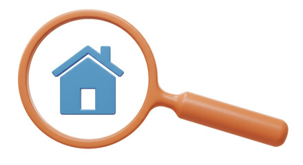 Isolated Magnifying Glass Over a Blue House Icon