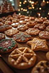 Christmas Gingerbread Cookies on Wooden Tray, Festive Holiday Baking