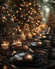 Elegant Christmas Table Setting with Candles and Ornaments