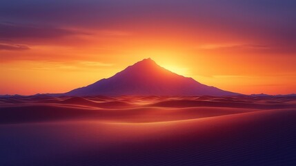 Desert sunset illuminating majestic peak; scenic landscape