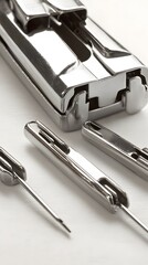 Closeup Metallic Sewing Machine Parts Needles