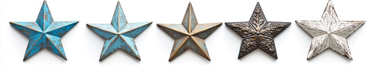 Variety of Decorative Stars on White Background