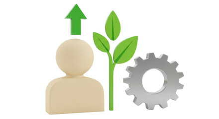 Isolated Person with Growth Arrow Plant and Gear