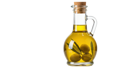 Isolated Olive Oil Glass Bottle with Cork Stopper