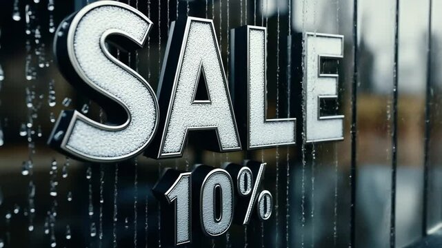 Shoppers are welcomed by a vibrant sale announcement featuring a 10 percent discount on a variety of products at a local store during a rainy day