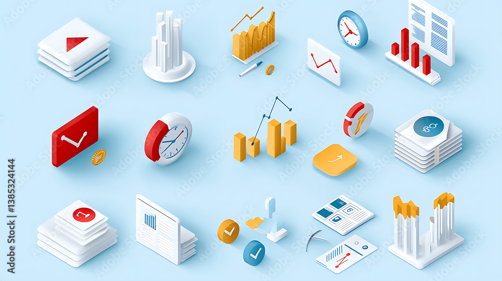 Poster data visualization trends and insights office workspace infographic graphics modern aerial view anal