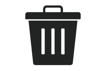 Garbage container icon, simple and unobtrusive Trash Bin dust bin vector silhouette illustration isolated in white background.