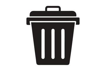 Garbage container icon, simple and unobtrusive Trash Bin dust bin vector silhouette illustration isolated in white background.