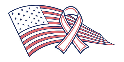 Obraz premium American Flag and Ribbon Vector - Symbol of Patriotism and Support