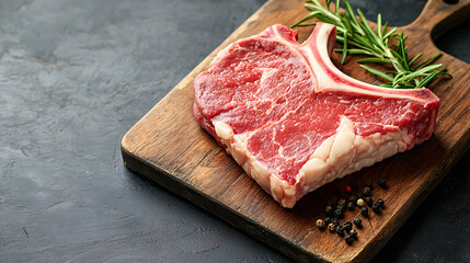 Cooking delicious ribeye steak with fresh herbs on wooden cutting board gourmet food preparation kitchen setting