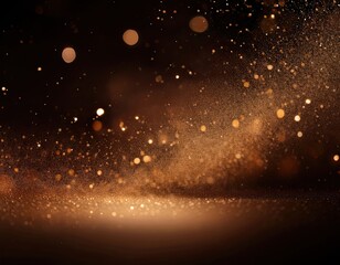 gradient of deep espresso brown fading into black. Elegant gold dust particles float softly in the background, enhancing the sense of luxury
