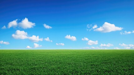 Fototapeta premium A vivid blue sky over an open field, creating a sense of freedom