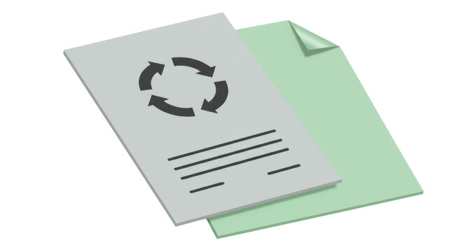 Isolated Documents with Recycling Symbol and Blank Sheet