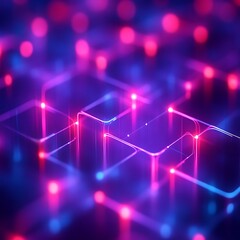 Abstract representation of interconnected digital network.  Dynamic interplay of glowing lines and illuminated nodes, creating a complex and vibrant visual effect