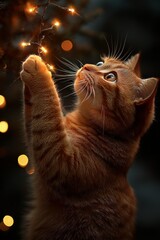 Ginger Cat and Christmas Lights: A Festive Feline Frolic
