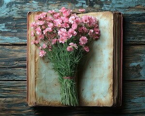 Vintage Book and Delicate Pink Flowers