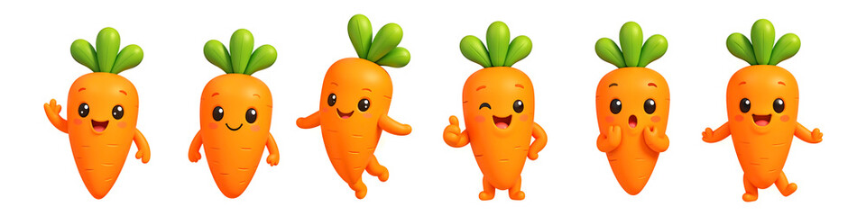 Cheerful Carrot Characters: A vibrant and playful illustration showcasing a collection of charming carrot characters, each with their own unique expression and pose, radiating joy and wholesomeness.