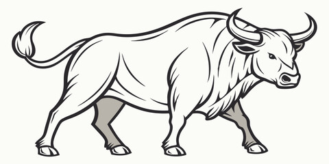 Stylized Vector Illustration of a Powerful Bull in Bold Outline for Design Projects