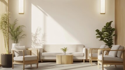 Fototapeta premium Modern minimalist living room with natural light, perfect for relaxation