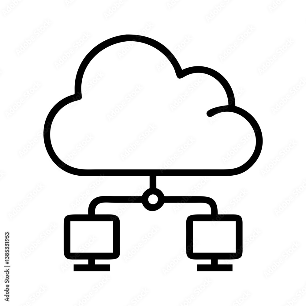 Poster cloud computing network diagram for data storage and server connection and information technology de