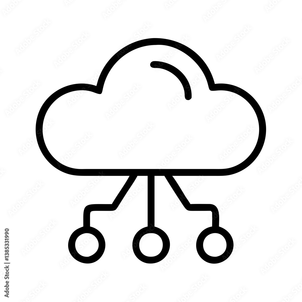 Poster cloud computing network diagram outline for data storage and processing infrastructure design icon