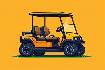 Vibrant Yellow Golf Cart Illustration