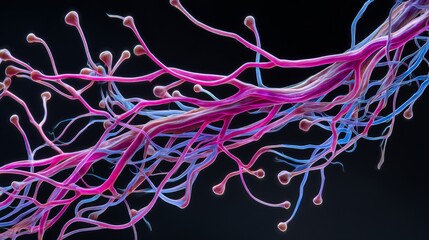 Colorful representation of neural pathways in a digital art style exploring connections in human brain