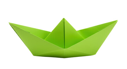 Isolated Green Paper Boat Origami