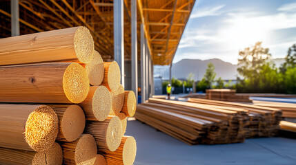 Wood for Building an Eco-House, Construction Site Using Eco-Friendly Materials Like Recycled Wood