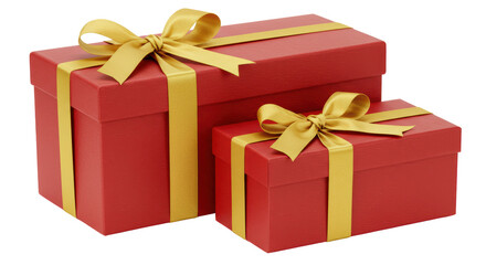 Isolated Red Gift Boxes with Golden Ribbons