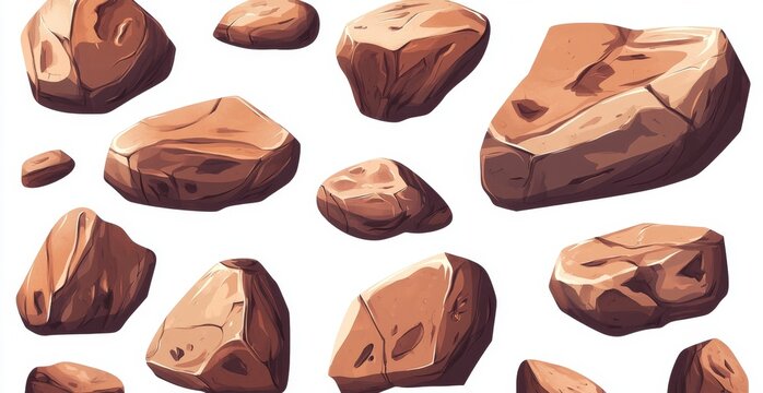 Assorted brown rocks pattern on white background