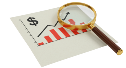 Isolated Magnifying Glass Examining Declining Graph