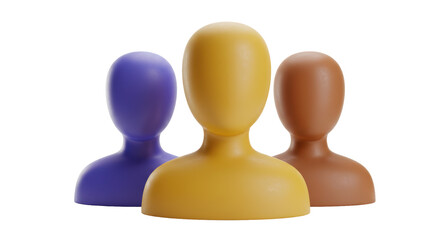 Isolated Group of Three Faceless Figures in Different Colors Representing Teamwork