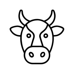 Cow head outline vector icon illustration, farm animal face drawing, dairy cattle design, livestock symbol graphic