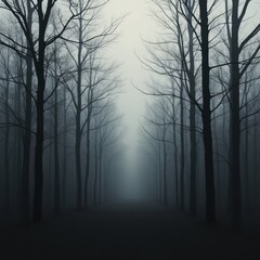 Obraz premium Minimalistic spooky forest silhouette, black trees on soft gray background, simple eerie design