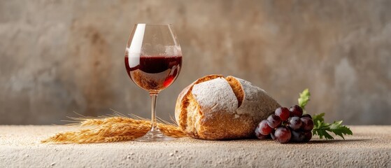 Holy Thursday Rustic Elegance Artisanal Wine and Bread Eucharistic Styling - Spiritual Minimalism for Sacred Seasonal Storytelling and Wellness Branding