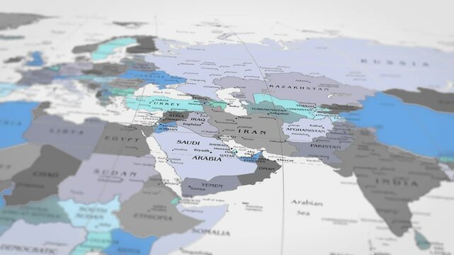 Map The camera rotating around Iran on the world map takes the focus. 4K Map Animation.