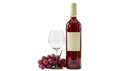 Obraz premium Isolated Wine Bottle with Red Wine Glass and Grapes for Vineyard Celebration