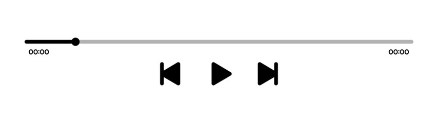 Music or video play bar icon Audio player for songs or podcast playlist. Play, buttons. editable stroke vector illustration