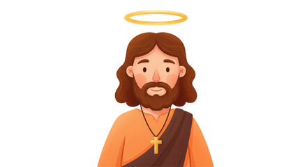 Isolated Jesus Christ Illustration with Halo and Cross Necklace