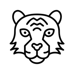 Tiger head outline drawing vector illustration, animal face line art design for print and web use cases