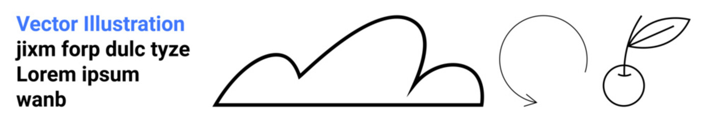 Minimalist cloud, circular arrow, and fruit with leaf line elements. Ideal for sustainability, nature, growth, eco-living, weather, recycling simple landing page