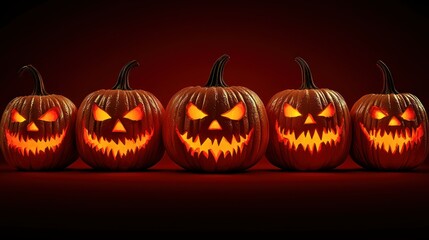 Frightful Five: Illuminated Jack-o'-lanterns Glowing in the Dark